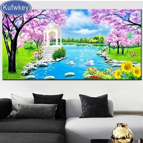 New 5D Diy Diamond Painting Spring Lake Swan Mosaic diamond Embroidery Cross Stitch Full Square Round Drill Wall Sticker