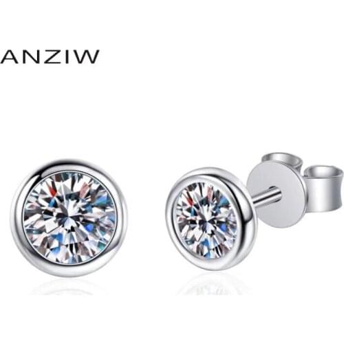 ANZIW 925 Sterling Silver Moissanite Diamond Earrings Silver 0.5CT Fine Classic Stud Earrings For Women Jewelry Gifts