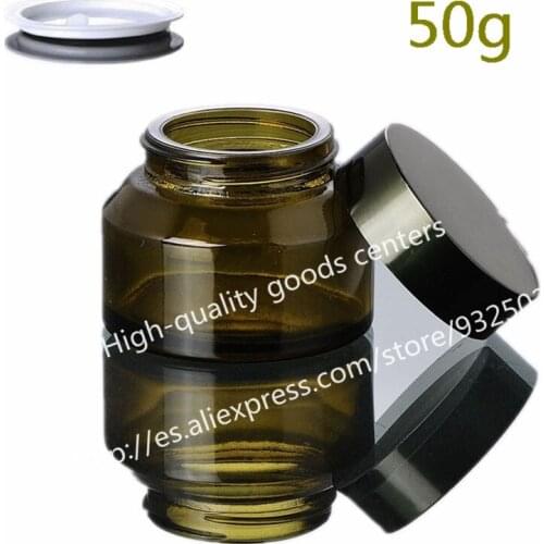 Free Shipping High quality 100pcs 50g green glass jars, 50ml cream jars, skin care cream bottles, dark glass cosmetic containers
