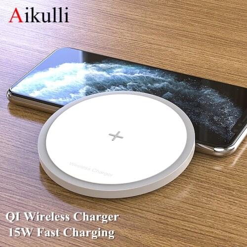 Aikulli Qi Wireless Charger Pad 15W Fast Charging For iPhone 12 11 Pro Xs Max X Xr 8 AirPods For Samsung Xiaomi Wireless Charge