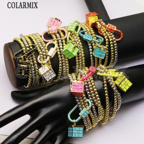 3Strand Layers beaded chain bracelets Geometric charms Bracelet fashion jewelry accessories 6239