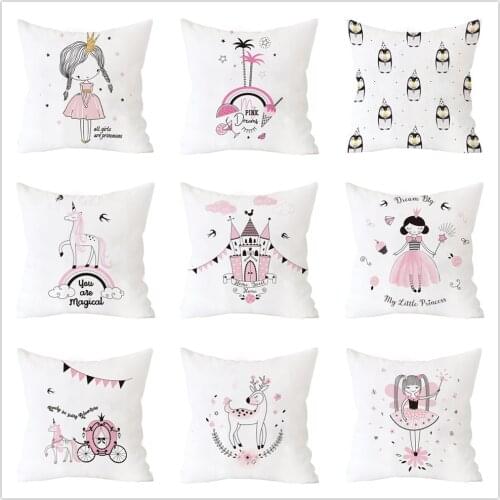 Pink Girls Cushion Cover Castle Princess Cute Children Pillow Cover Decorative Kids Gifts Dream Cushion Pillow case 45*45cm