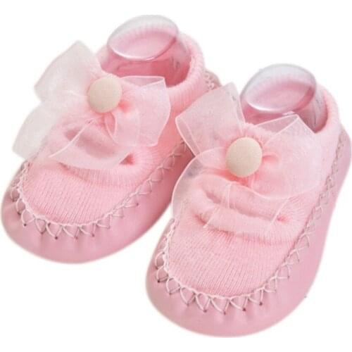 Baby Boys Girls Infant Spring Cotton Bow Socks Warm Anti Slip Floor Socks Leg Warmer