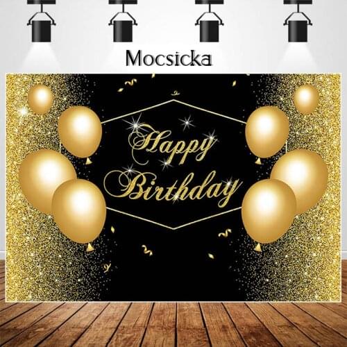 Mocsicka Happy Birthday Backdrop Golden Dots Glitter Ballon Decorations Banner Customize Birthday Party Photography Background