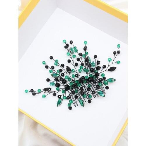 Green Black Women Hair Comb Rhinestone Crystal Hair Jewelry Hair Ornaments Bohe Party Hair Accessories for Bride Headdresses