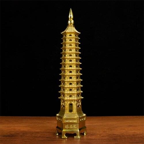 Chinese tibet buddhism temple brass Wenchang Tower chedi stupa Pagoda statue home decoration metal handicraft