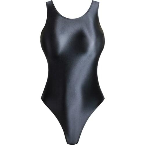 Summer Womens Swim Bath T-shaped Sexy Tight Gloss Shiny Opaque Swimwear One Piece Vest Oil Glossy Dead Tank Water Game Swimsuit