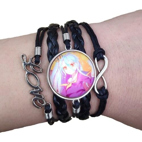 Anime Multilayer Cute New Fashion Japanese NO GAME NO LIFE Leather Bracelet Time gem Unique Infinity Love 013-019