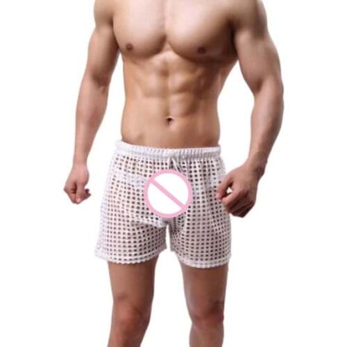 Mens Sleepwear Shorts Sexy Big Mesh See Through Mens Home Pajamas Shorts Fashion 2021 New Sleep Bottoms Pajama Pants