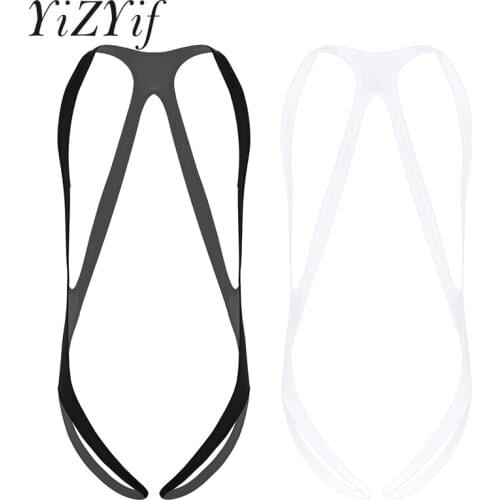 Men Mankini bodysuit Jockstrap Underwear One-piece Lingerie Body Chest harness Halter Neck Elastic Wide Straps Leotard Bodysuit
