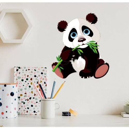Cute Panda Eating Bamboo Wall Stickers Childrens Room Wall Decoration Animal Cartoon Creative Stickers