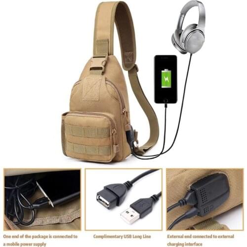 One-Shoulder Chest Bag New Tactical USB Interface Chest Bag with Water Bottle Cover IPAD Crossbody Bag Outdoor Crossbody Bag