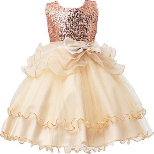 New 2017 Fashion Girls Sequined Dress Flower Princess Party Wedding Dress Girl Dresses