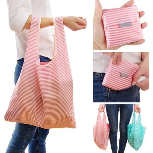New Hot Sale Fashion printing foldable green shopping bag Tote Folding pouch handbags Convenient Large-capacity storage bags