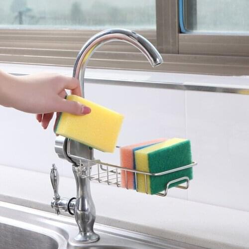 Adjustable Faucet Drainage Shelf Stainless Steel Kitchen Sundries Storage Rack Bathroom Soap Rag and Sponge Organizer Holder