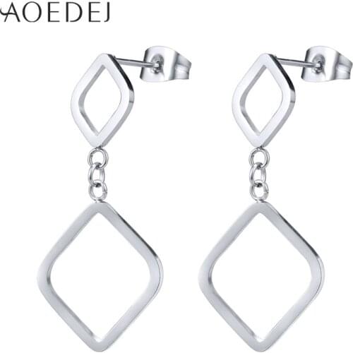 AOEDEJ Square Shape Stud Earrings Stainless Steel Earrings for Women Classic Female Ear Piercing Jewelry Accessories Gifts