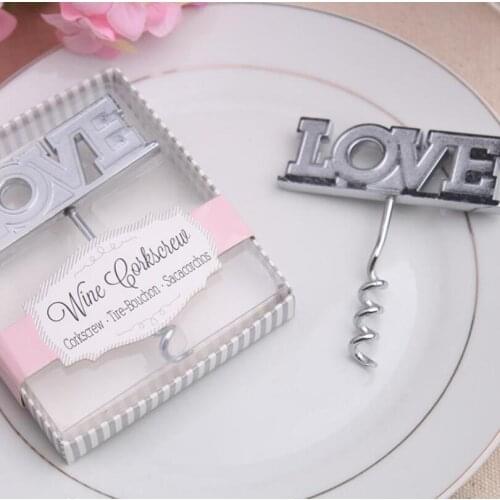 Bridal Shower Wedding Favors and Gift Metal Chrome Letter Love Wine Corkscrew Bottle Openers LX2988
