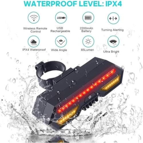 Bicycle Light LED USB Rechargeable TailLight Warning Bike Rear Lights Smart Wireless Remote Control Turn Signal Light