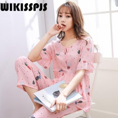 Spring and Summer Pajamas, Short Sleeve Trousers, Home Clothes Pajamas for Teen Girls Loungewear Two Piece Set Summer Sleepwear