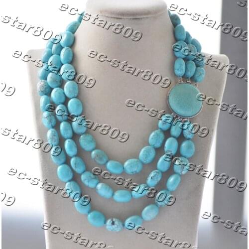Z11224 3Row 18" 16mm Blue Egg Natural Turquoise Bead Necklace Choker Woman Fashion Jewelry
