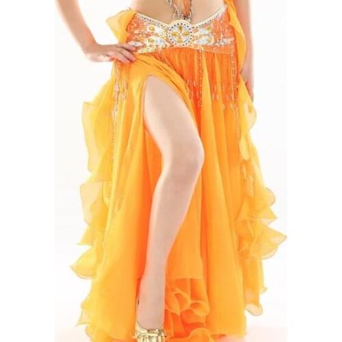 Cheap Chiffon Fairy Belly Dance Skirt For Women Belly Dancing Costume Two Side Split Tribal Maxi Full Skirts Voilet