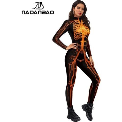 NADANBAO 2021 Halloween 3D Digital Printing Rompers Women/Mens Slim Bodycon Jumpsuit Dark Goddess Cosplay Costumes Partyclub