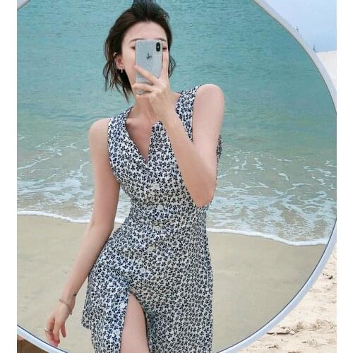 Female Korean Kawaii Cute Casual V-neck Floral Dress Womens Dresses Japanese Harajuku Vintage Ladies Ulzzang Clothing For Women