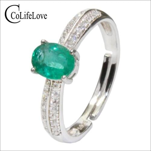CoLife Jewelry Silver Emerald Ring for Engagement 0.5ct Deep Green Natural Emerald Silver Ring 925 Silver Zambia Emerald Jewelry