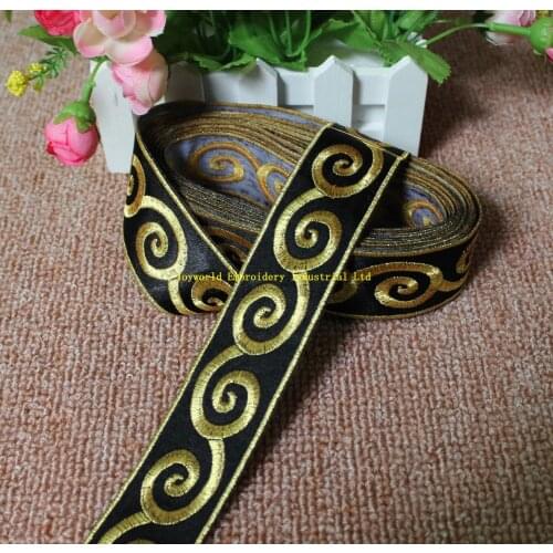 Gold Embroidered Braid appliqued Lace Iron on belt 3.5cm Wide, 6 Yards Long One Piece