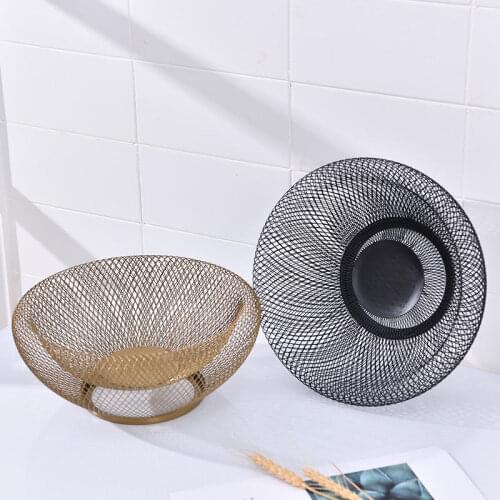 1 PC Iron Fruit Tray Vegetable Basket Metal Wire Bowl Round Kitchen Drain Rack Snack Candy Plate Bowl Home Decor 25.5*10.5*13cm