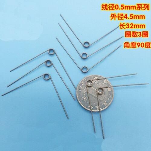 10pcs 0.5mm wire diameter torsion spring 4.5mm outside diameters springs 3 laps 32mm Total length of the corner 90 degrees