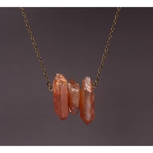 12pcs/lot Vintage Bronze Handmade Champange Treat Wire Drill Hole Quartz Pendant Irregular Natural Stone Necklace Free Shipping