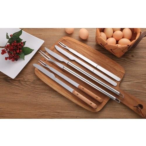 2pcs/set Stainless Steel BBQ Long Handle Knife Fork Camping Barbecue Steak Knife Grilling Kitchen Tools Set PO 003