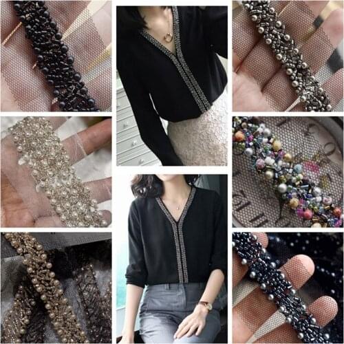 2Yard/Lot Glass Tube Pear Lace Trim Hand-Sewn Beaded 3CM Jewelry DIY Clothes Belt Shoulder Strap Collar Accessories CR2489