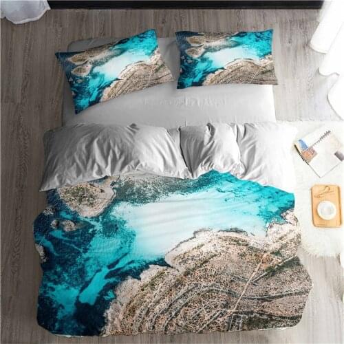 HELENGILI 3D Bedding Set Beach Sea Print Duvet Cover Set Lifelike Bedclothes with Pillowcase Bed Set Home Textiles #ST-16