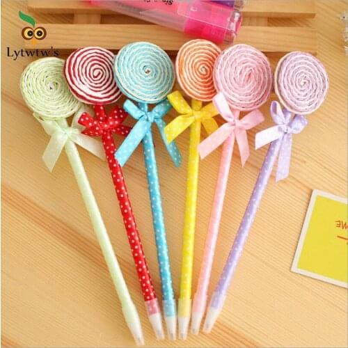 4 Pieces Lytwtws Ballpoint Pen For School Supply Creative Freebie Novel Office Gift Chancery Lollipop Candy Stationery Flat