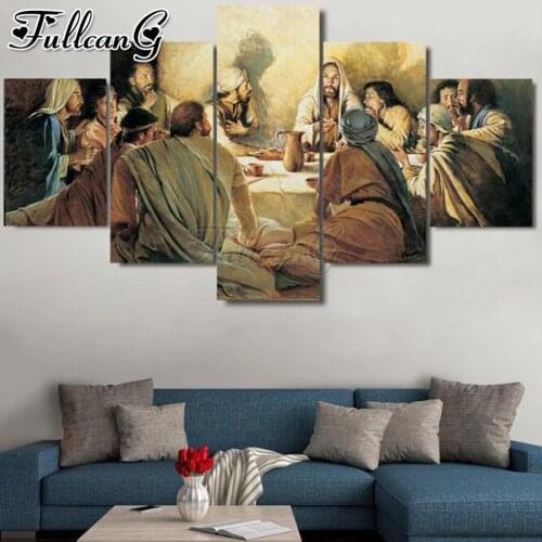 FULLCANG Religious last supper 5 piece diy diamond painting full square round drill mosaic embroidery sale home decor FC3631