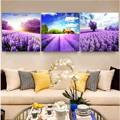 5D round diamond simple modern triple painting Lavender diamond embroidery living room bedroom diamond painting