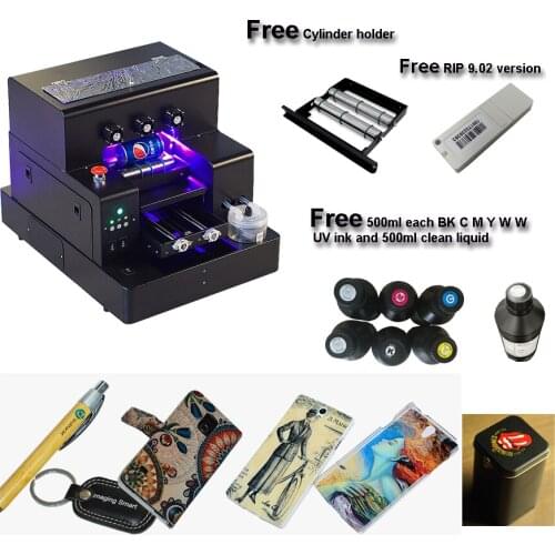 Automatic A4 size UV printer include cylinder holder for bottle printing Phone case PVC card ball pen UV printer