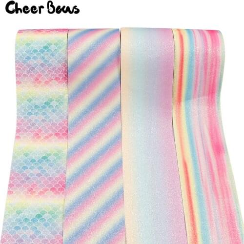 75mm Glitter Ribbon Shiny Leather Fabric Mermaid Printed Chunky Ribbon DIY Hair Accessories Gift Decor Handmade Materials 2y