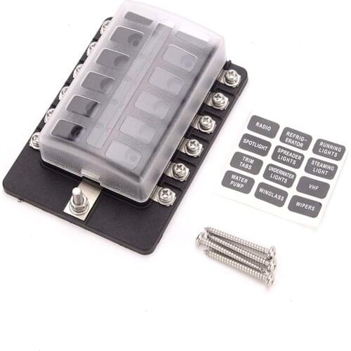 12 Circuit LED Fuse Block Blade Fuse Box with screw terminal block single plastic bag for Car Boat Marine Trike