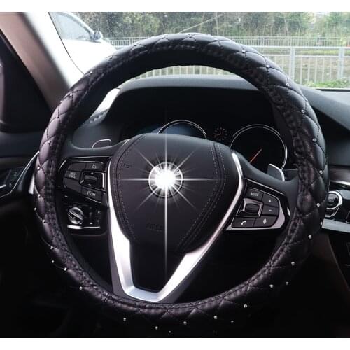 Crystal Diamond Car Steering Wheel Covers for Women Girl Leather Rhinestone covered Steering-Wheel Auto Interior Accessories
