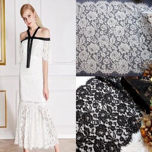 Black White Floral Lace Fabric for Woman Dress DIY Accessories Eyelash Lace Trim Fabric 50*300CM