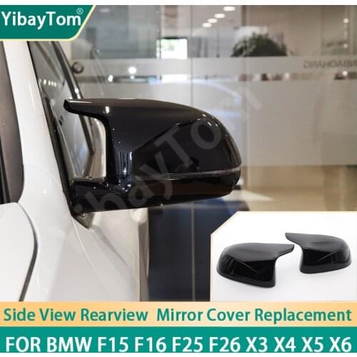 Glossy Black Side Mirror Cover Cap Replacement for For x5 F15 x6 F16 x3 F25 x4 F26 2014-2018 modified accessories