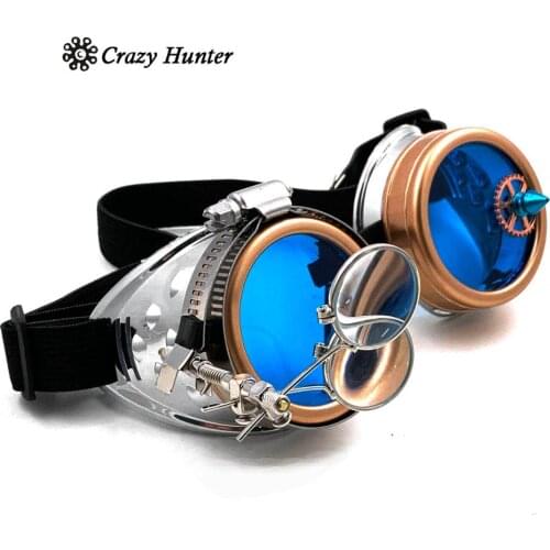 Rivet Blue Goggles Steampunk Gothic Party Cosplay Halloween Gear Glasses
