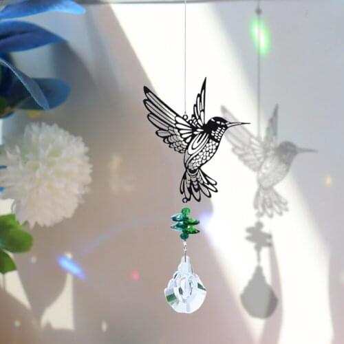 Crystal Prisms Glass Chandelier Bird Dragonfly Owl Butterfly Wind Chimes Garden Hanging Pendant Outdoor Home Decoration Gifts