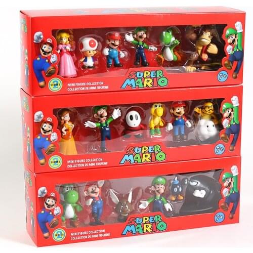 Super Mario Bros Mario Luigi Yoshi Koopa Donkey Kong Peach Daisy Shy Guy Toad Bill Goomba Koopa PVC Figure Toys 6pcs/set