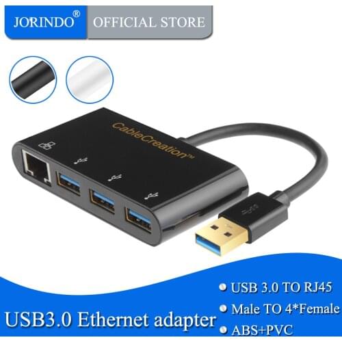 JORINDO 2-in-1USB3.0+3.1 USB-C to 3 Ports USB 3.0 Hub+Gigabit Ethernet Port Adapter for MacBook & Other USB3.0 or Type C Devices