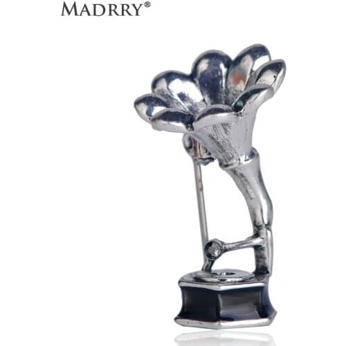 Madrry Classic Vintage Phonograph Shape Brooch Musical Instruments Gramophone Brooches For Women Men Sweater Scarf Pins Gifts