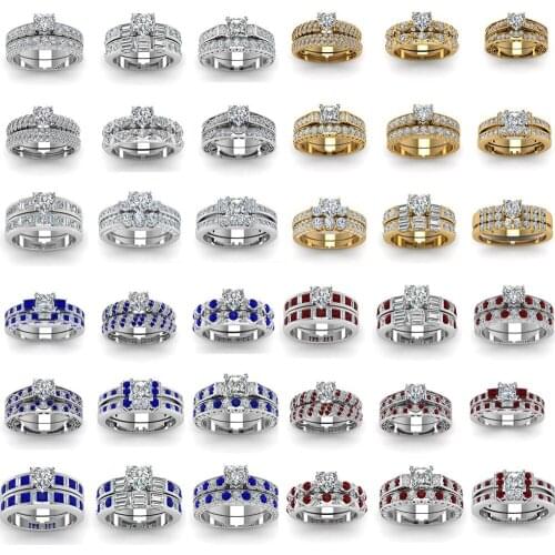 I & FDLK Exquisite Womens Jewelry White Crystal Ring 1.80 Carat Heart Shaped Bridal Wedding Engagement Ring Set